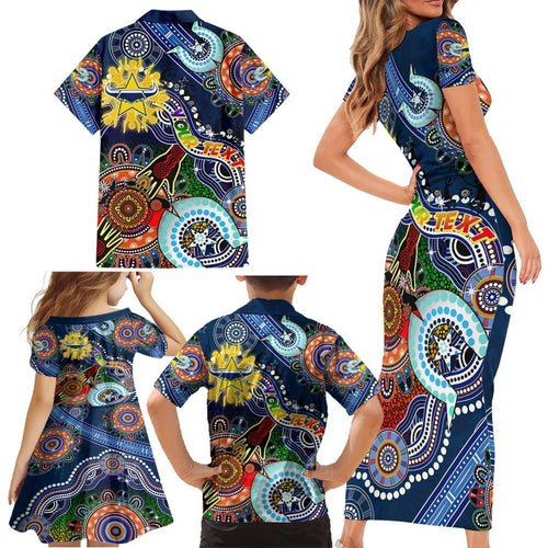 Personalised Cowboys NAIDOC Week 2024 Family Matching Short Sleeve Bodycon Dress and Hawaiian Shirt Australia Aboriginal Dot Painting