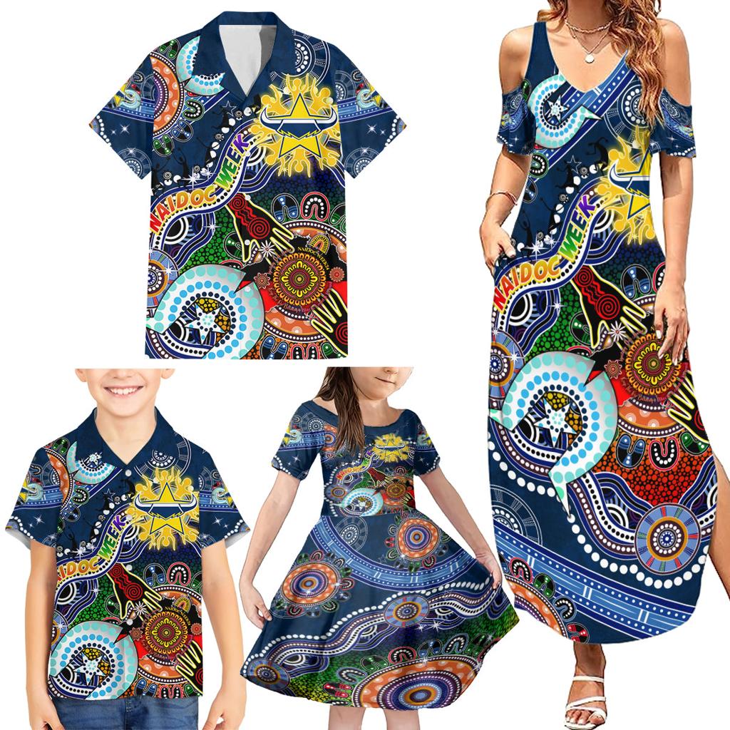 Personalised Cowboys NAIDOC Week 2024 Family Matching Summer Maxi Dress and Hawaiian Shirt Australia Aboriginal Dot Painting