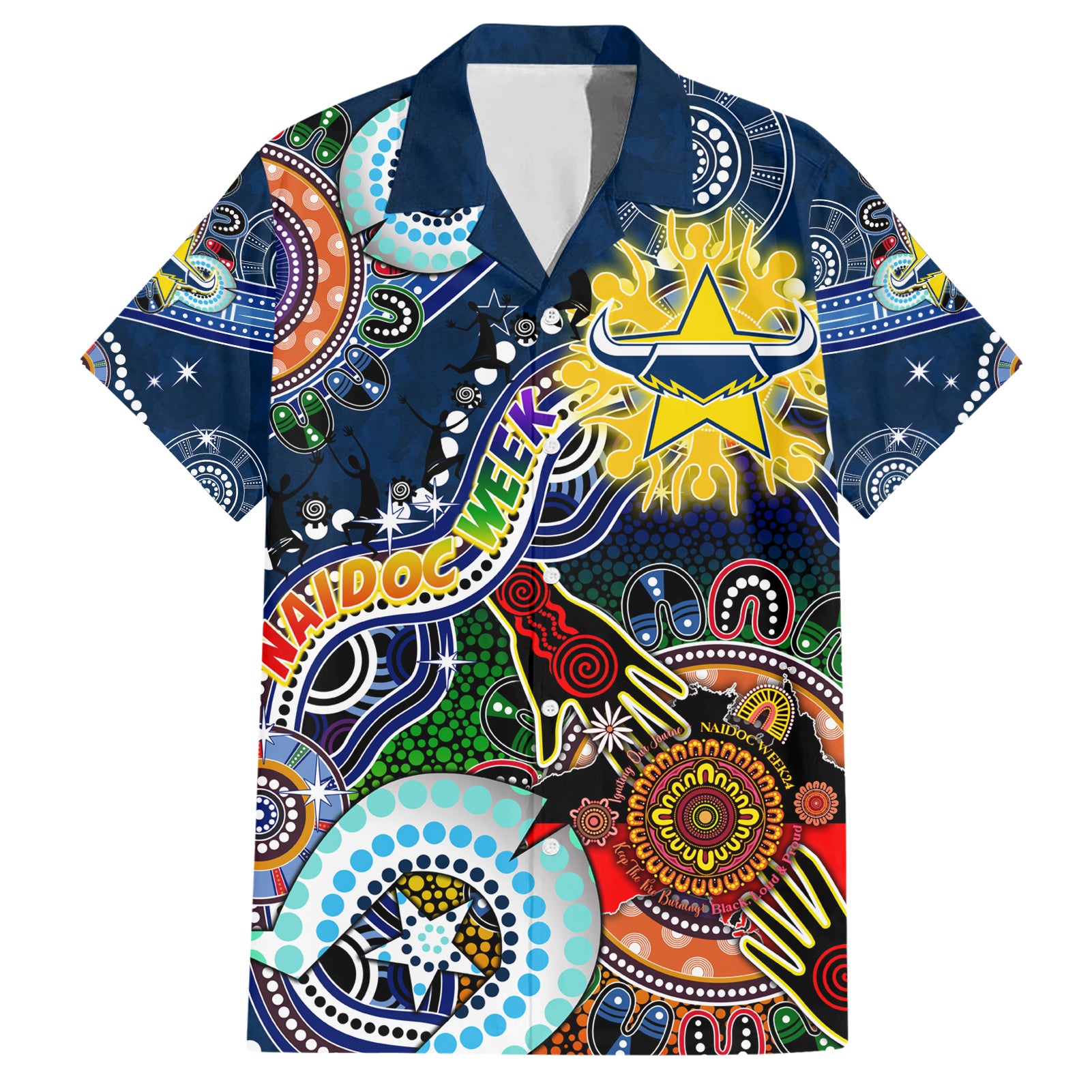 Personalised Cowboys NAIDOC Week 2024 Hawaiian Shirt Australia Aboriginal Dot Painting
