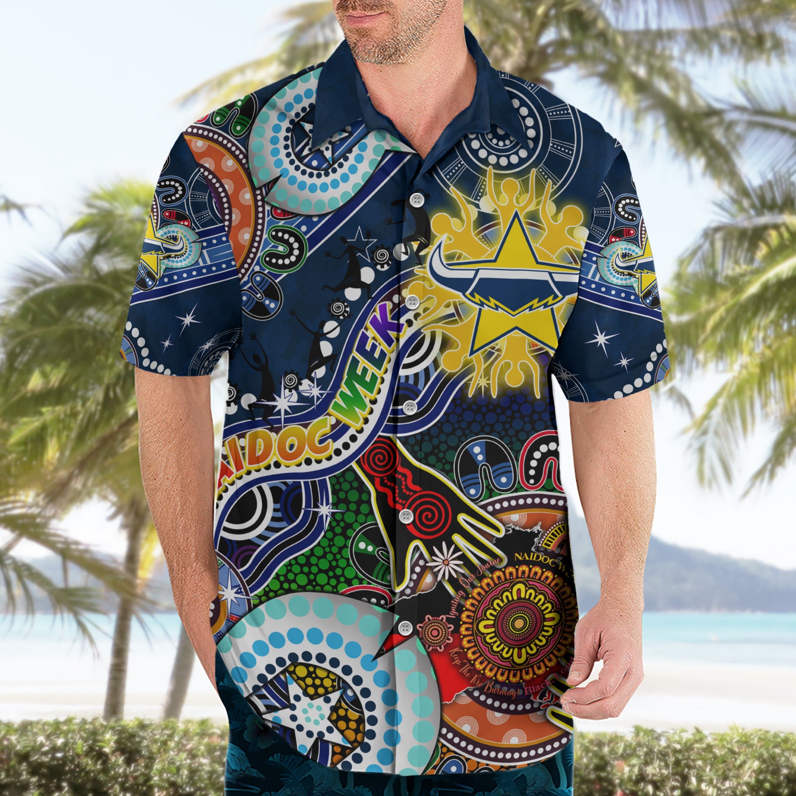 Personalised Cowboys NAIDOC Week 2024 Hawaiian Shirt Australia Aboriginal Dot Painting
