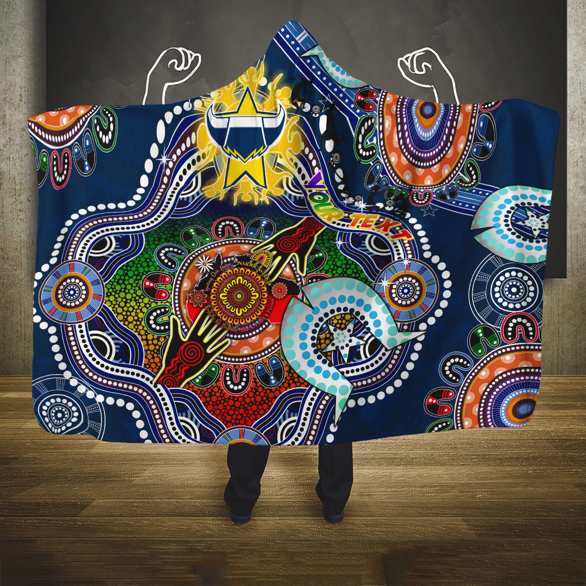 Personalised Cowboys NAIDOC Week 2024 Hooded Blanket Australia Aboriginal Dot Painting