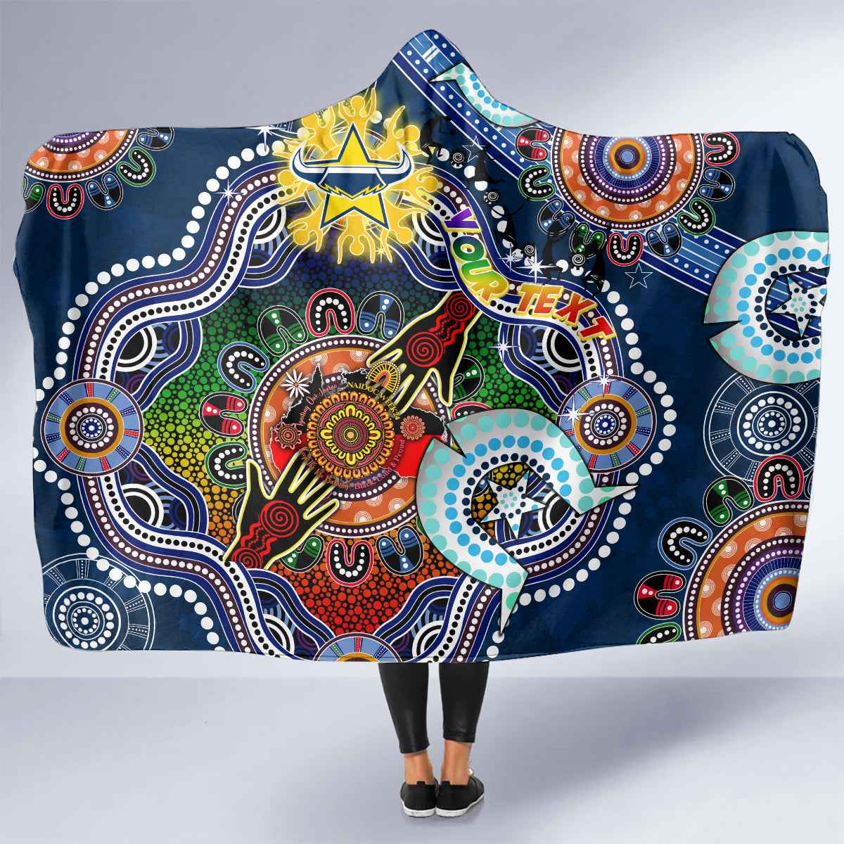 Personalised Cowboys NAIDOC Week 2024 Hooded Blanket Australia Aboriginal Dot Painting
