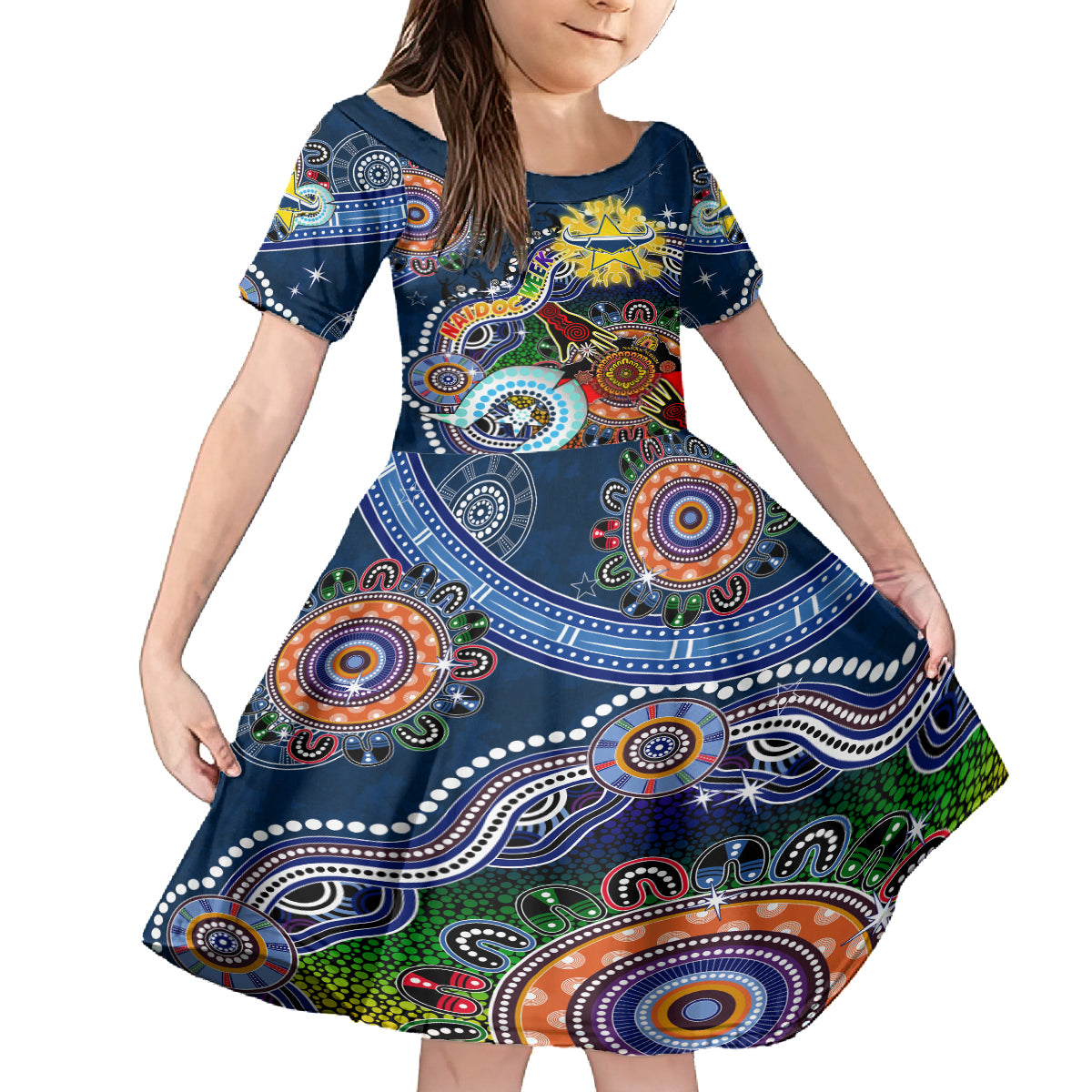 Personalised Cowboys NAIDOC Week 2024 Kid Short Sleeve Dress Australia Aboriginal Dot Painting