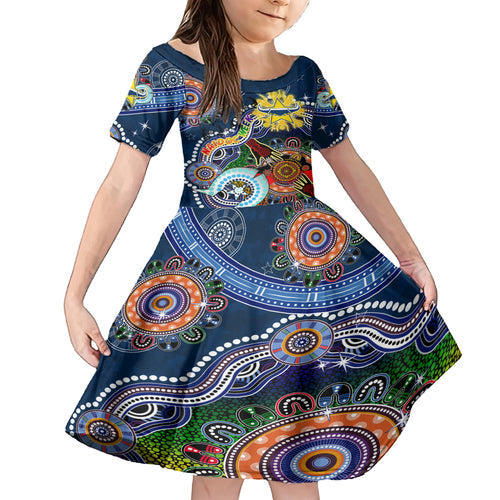 Personalised Cowboys NAIDOC Week 2024 Kid Short Sleeve Dress Australia Aboriginal Dot Painting