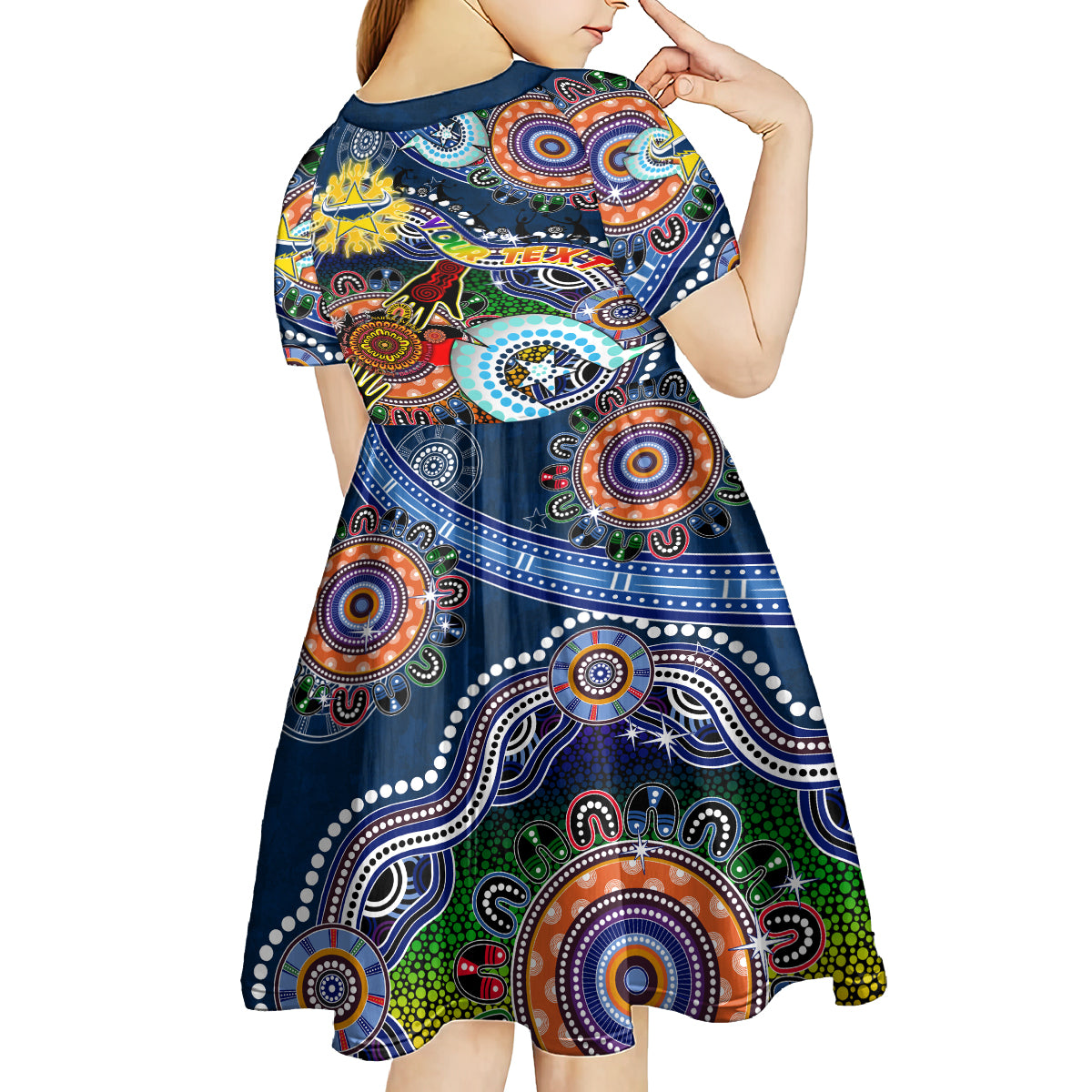 Personalised Cowboys NAIDOC Week 2024 Kid Short Sleeve Dress Australia Aboriginal Dot Painting