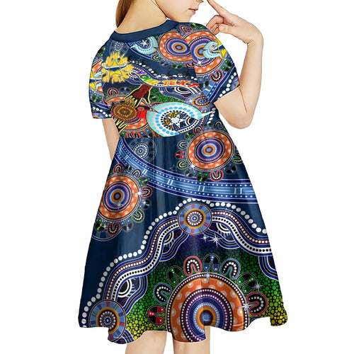 Personalised Cowboys NAIDOC Week 2024 Kid Short Sleeve Dress Australia Aboriginal Dot Painting