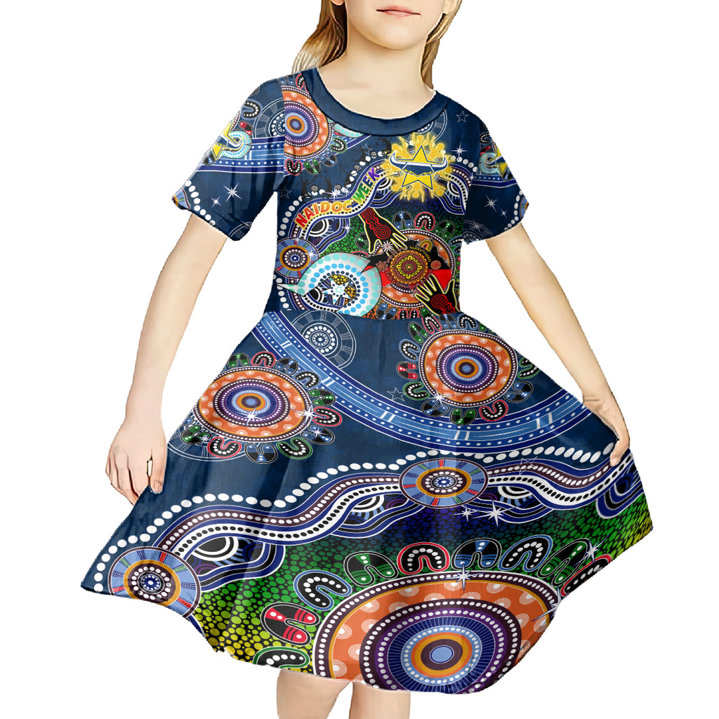 Personalised Cowboys NAIDOC Week 2024 Kid Short Sleeve Dress Australia Aboriginal Dot Painting