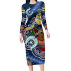 Personalised Cowboys NAIDOC Week 2024 Long Sleeve Bodycon Dress Australia Aboriginal Dot Painting