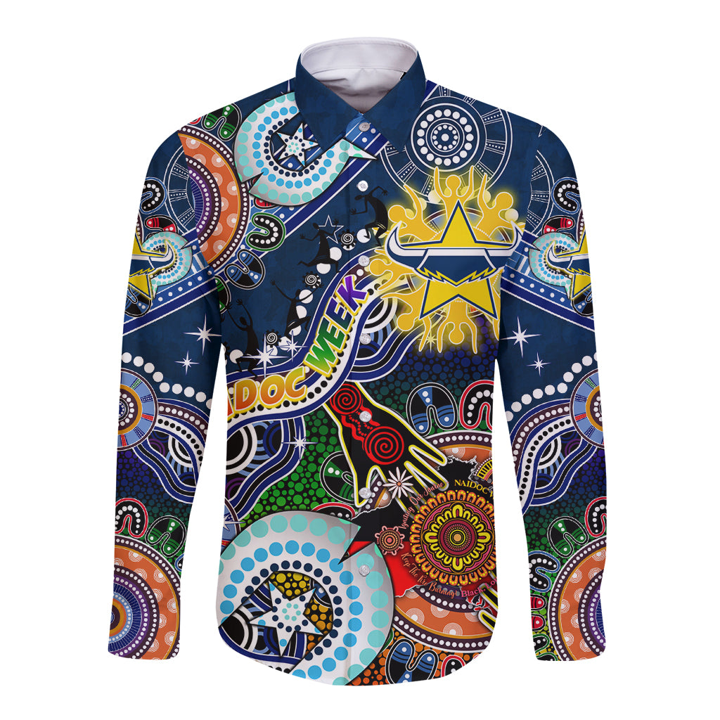 Personalised Cowboys NAIDOC Week 2024 Long Sleeve Button Shirt Australia Aboriginal Dot Painting