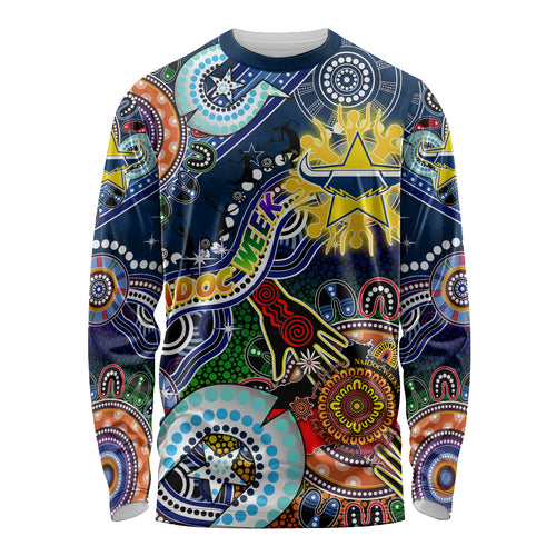 Personalised Cowboys NAIDOC Week 2024 Long Sleeve Shirt Australia Aboriginal Dot Painting