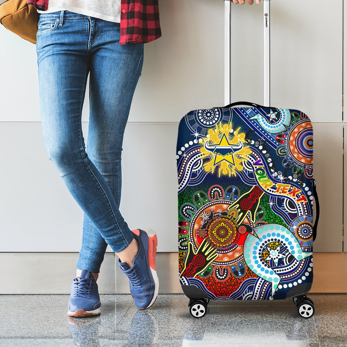 Personalised Cowboys NAIDOC Week 2024 Luggage Cover Australia Aboriginal Dot Painting