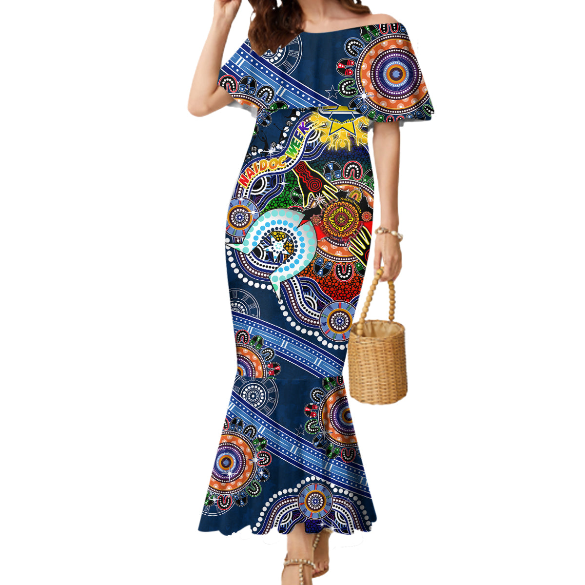 Personalised Cowboys NAIDOC Week 2024 Mermaid Dress Australia Aboriginal Dot Painting