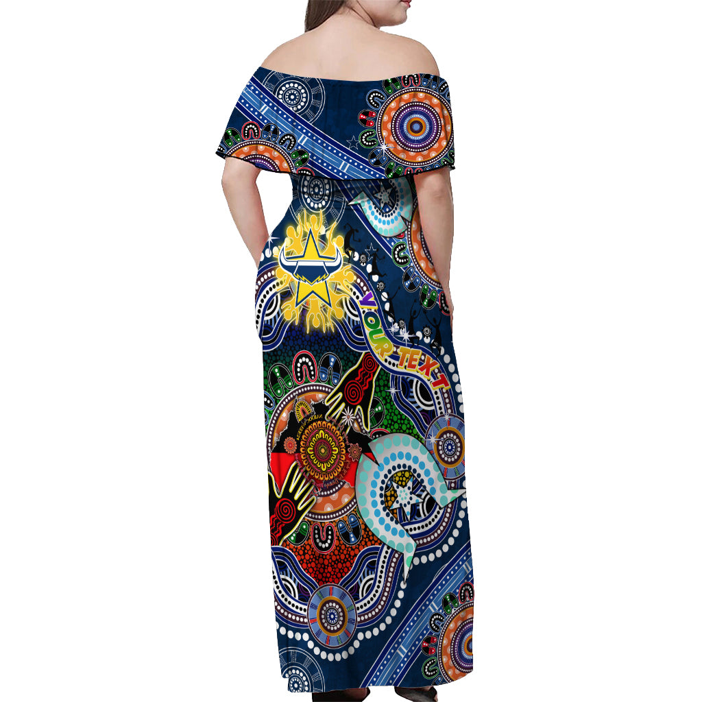 Personalised Cowboys NAIDOC Week 2024 Off Shoulder Maxi Dress Australia Aboriginal Dot Painting
