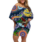 Personalised Cowboys NAIDOC Week 2024 Off Shoulder Short Dress Australia Aboriginal Dot Painting