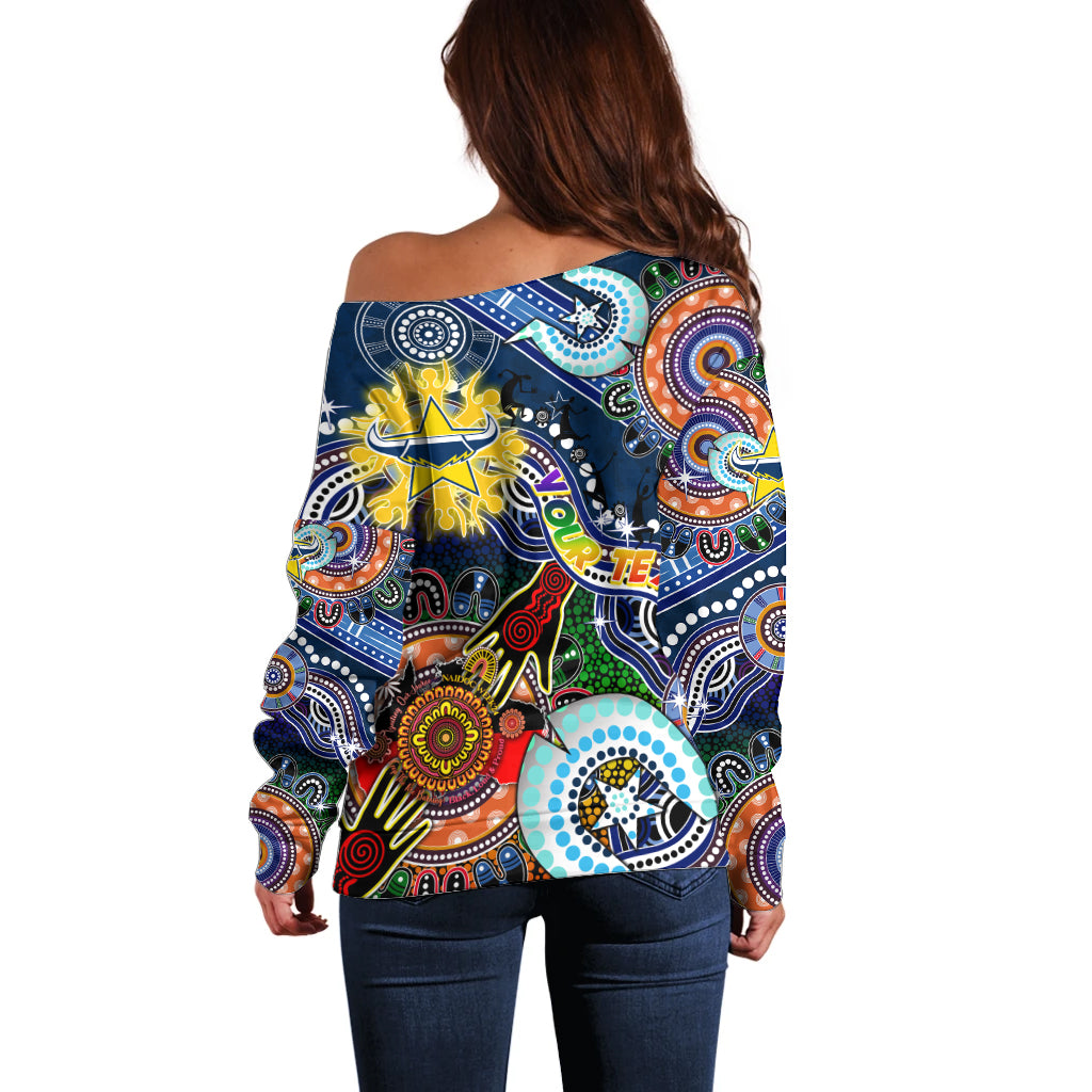 Personalised Cowboys NAIDOC Week 2024 Off Shoulder Sweater Australia Aboriginal Dot Painting