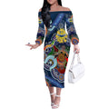 Personalised Cowboys NAIDOC Week 2024 Off The Shoulder Long Sleeve Dress Australia Aboriginal Dot Painting