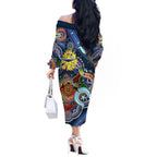Personalised Cowboys NAIDOC Week 2024 Off The Shoulder Long Sleeve Dress Australia Aboriginal Dot Painting