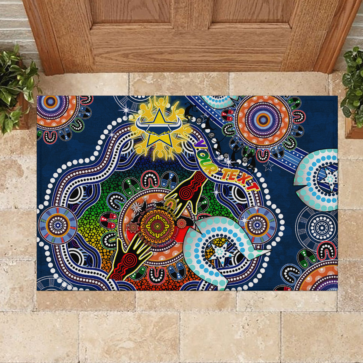 Personalised Cowboys NAIDOC Week 2024 Rubber Doormat Australia Aboriginal Dot Painting