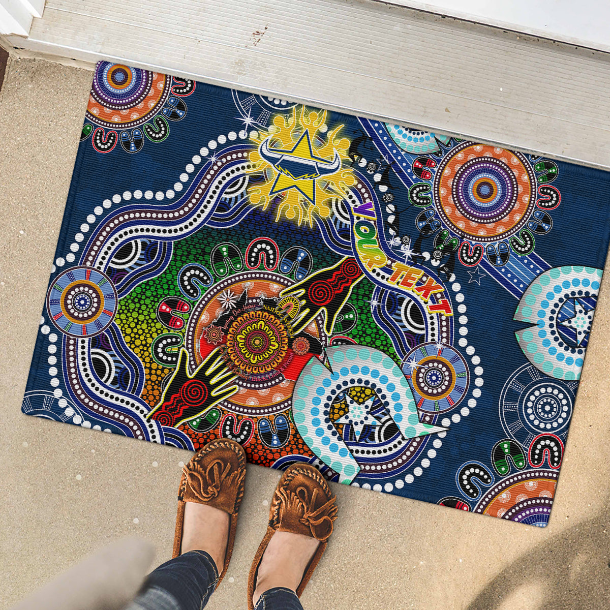 Personalised Cowboys NAIDOC Week 2024 Rubber Doormat Australia Aboriginal Dot Painting