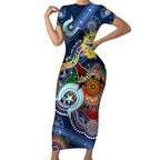 Personalised Cowboys NAIDOC Week 2024 Short Sleeve Bodycon Dress Australia Aboriginal Dot Painting