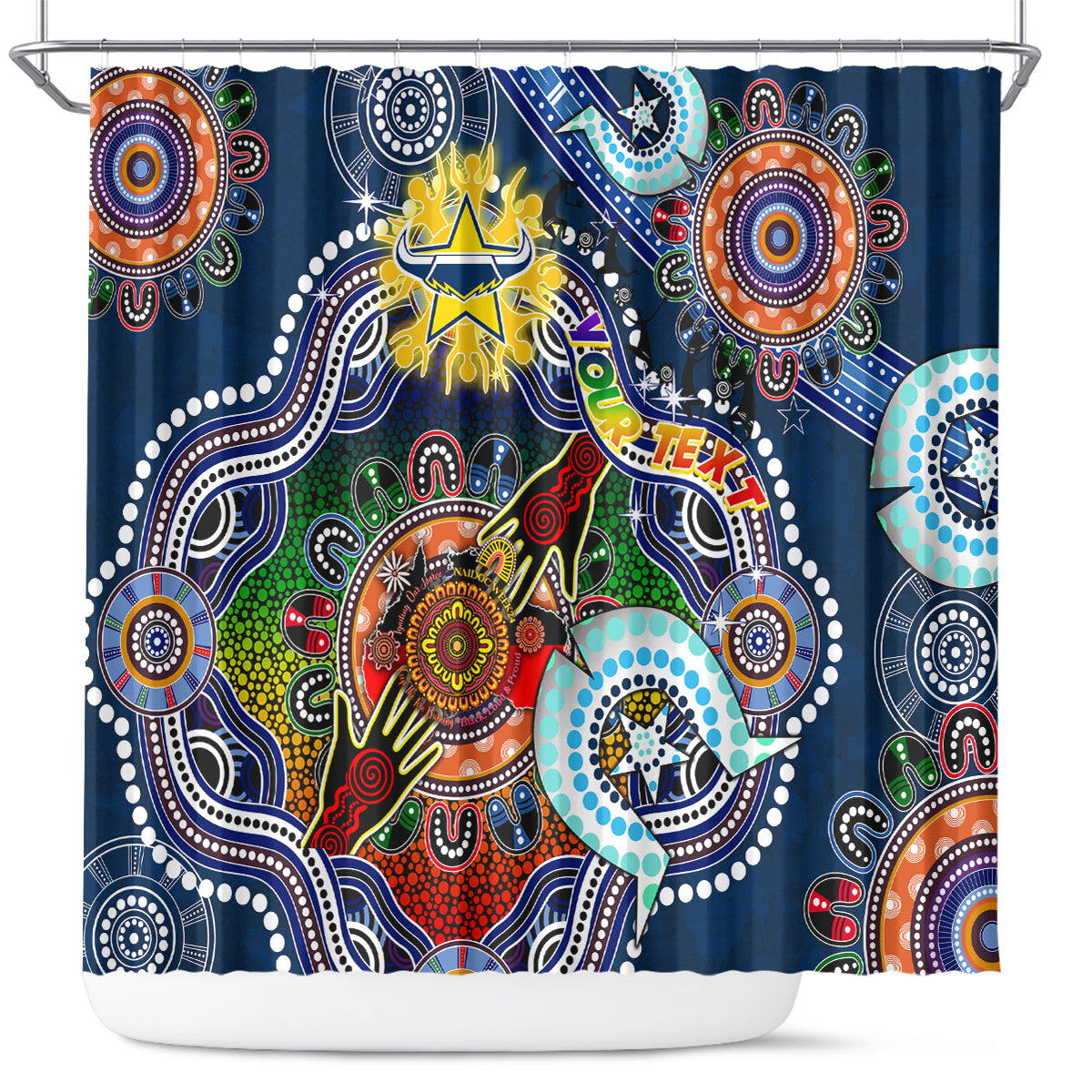 Personalised Cowboys NAIDOC Week 2024 Shower Curtain Australia Aboriginal Dot Painting