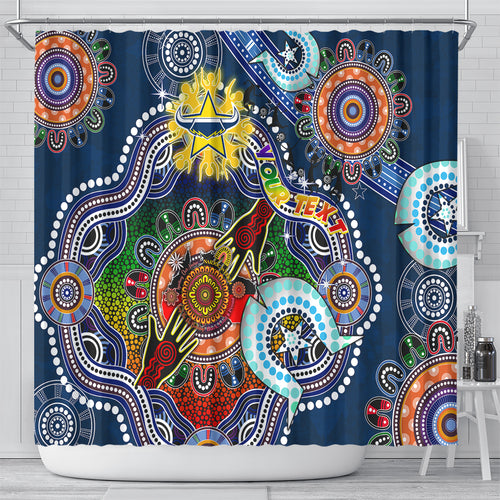 Personalised Cowboys NAIDOC Week 2024 Shower Curtain Australia Aboriginal Dot Painting