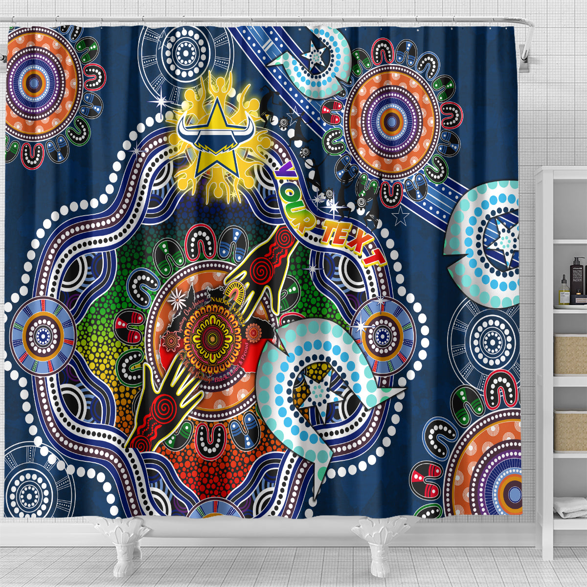 Personalised Cowboys NAIDOC Week 2024 Shower Curtain Australia Aboriginal Dot Painting