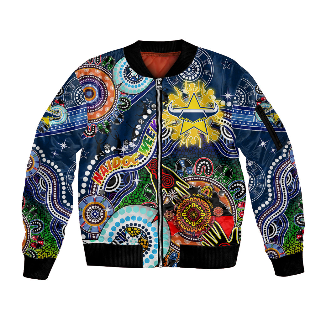 Personalised Cowboys NAIDOC Week 2024 Sleeve Zip Bomber Jacket Australia Aboriginal Dot Painting