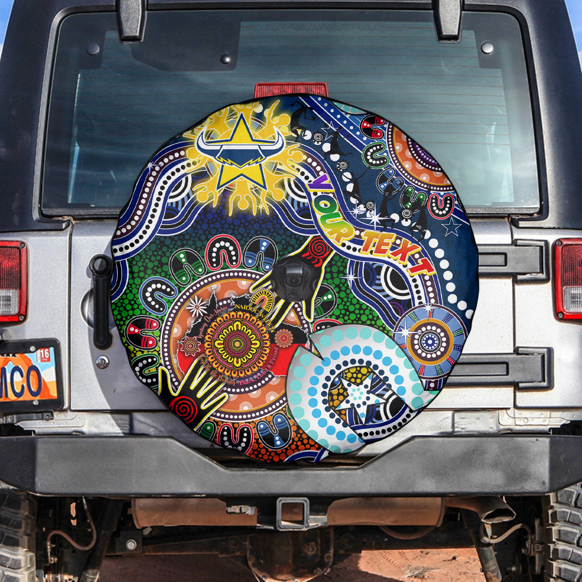 Personalised Cowboys NAIDOC Week 2024 Spare Tire Cover Australia Aboriginal Dot Painting