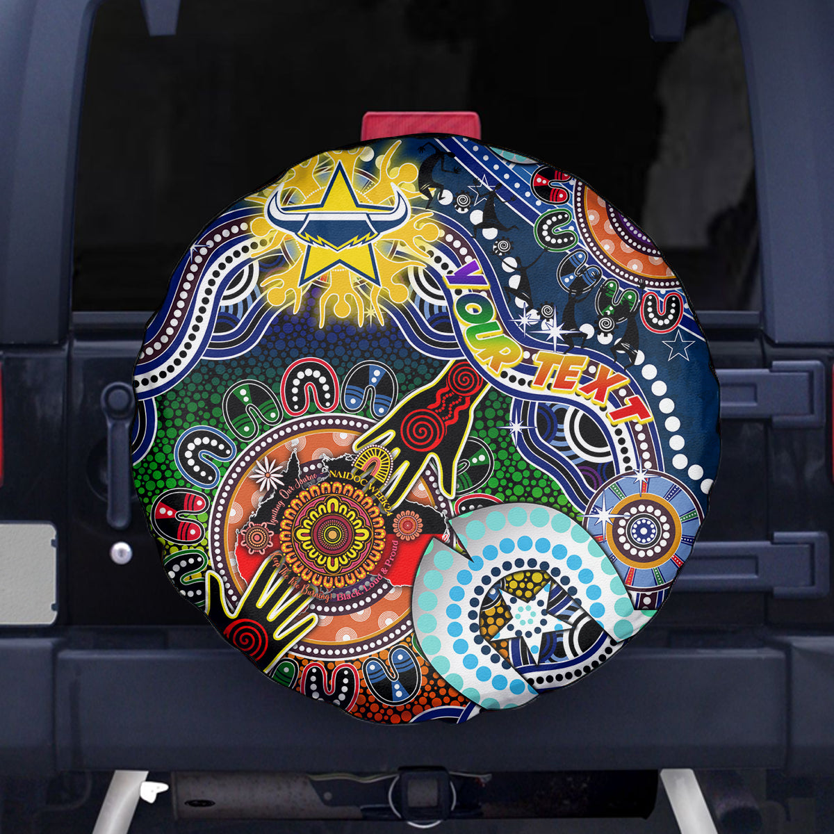 Personalised Cowboys NAIDOC Week 2024 Spare Tire Cover Australia Aboriginal Dot Painting