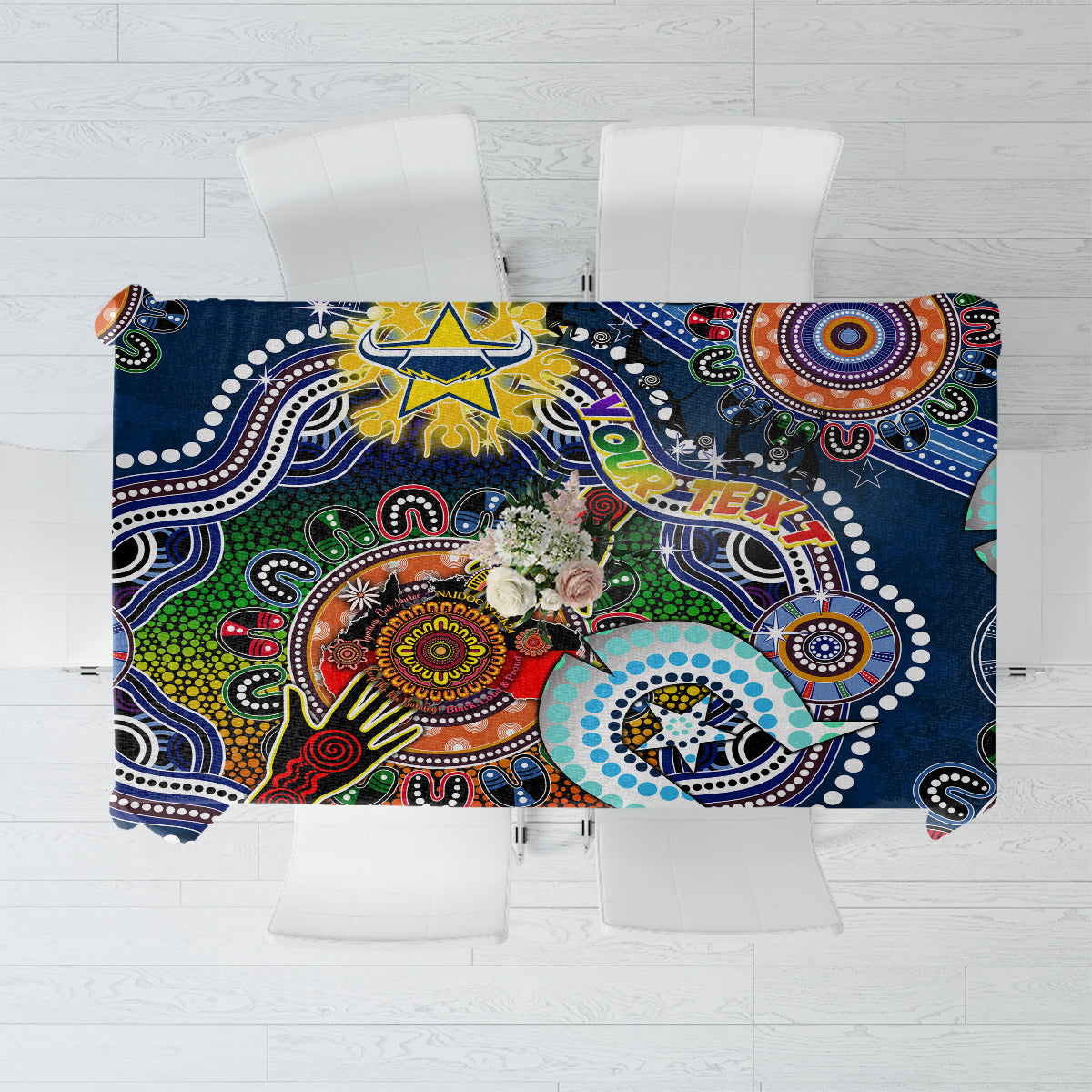 Personalised Cowboys NAIDOC Week 2024 Tablecloth Australia Aboriginal Dot Painting