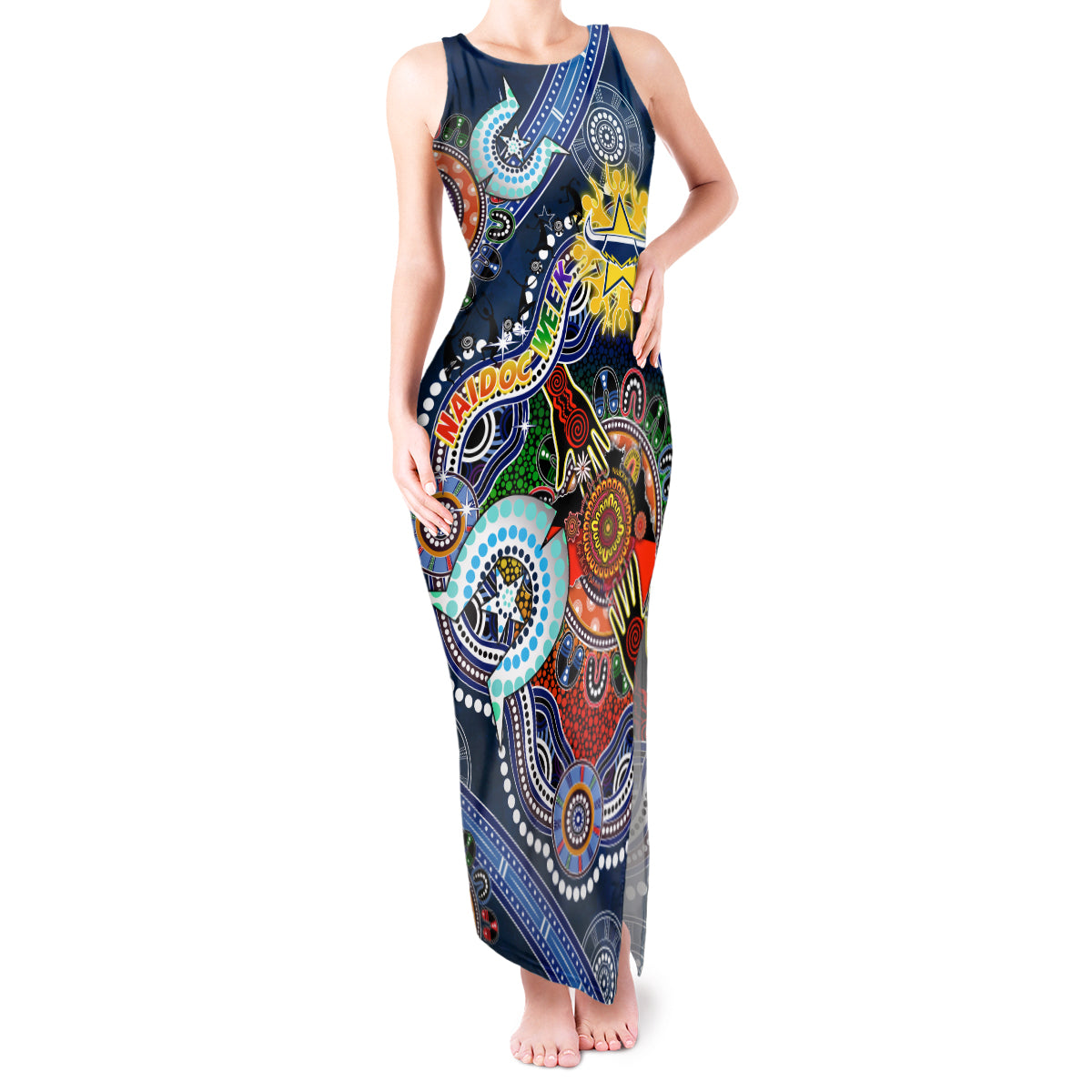 Personalised Cowboys NAIDOC Week 2024 Tank Maxi Dress Australia Aboriginal Dot Painting