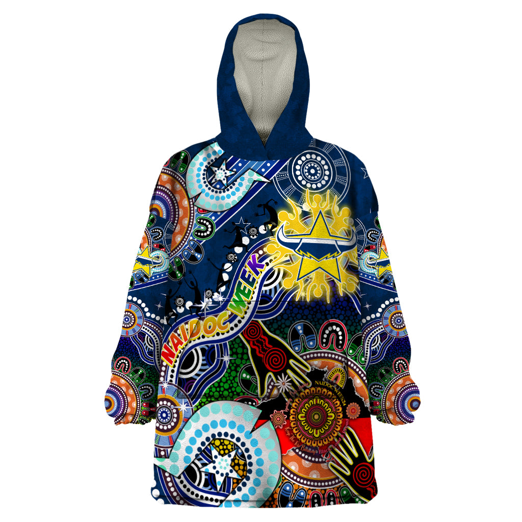 Personalised Cowboys NAIDOC Week 2024 Wearable Blanket Hoodie Australia Aboriginal Dot Painting