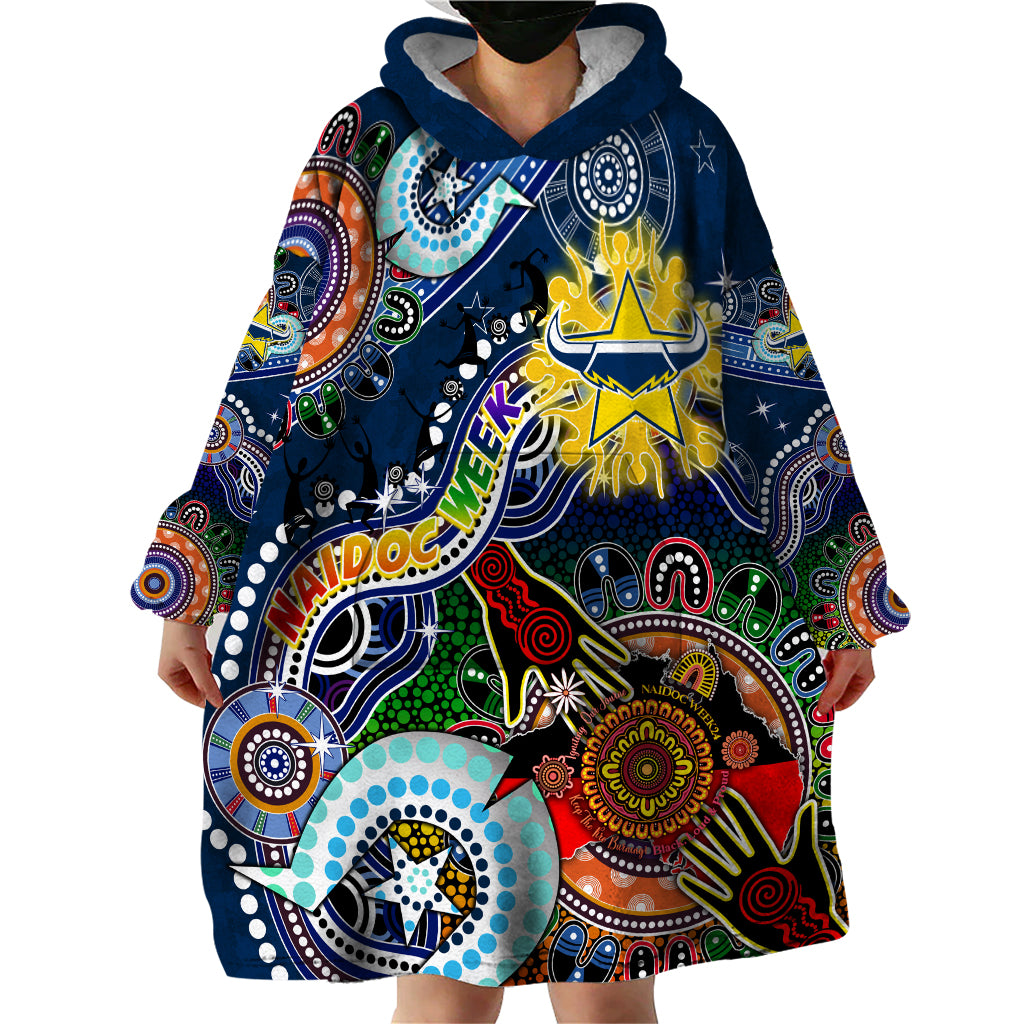 Personalised Cowboys NAIDOC Week 2024 Wearable Blanket Hoodie Australia Aboriginal Dot Painting