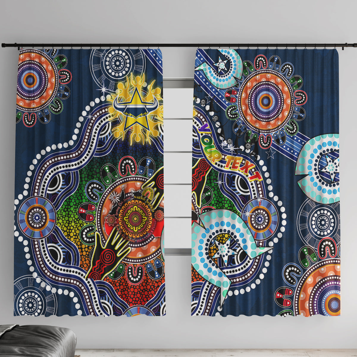 Personalised Cowboys NAIDOC Week 2024 Window Curtain Australia Aboriginal Dot Painting