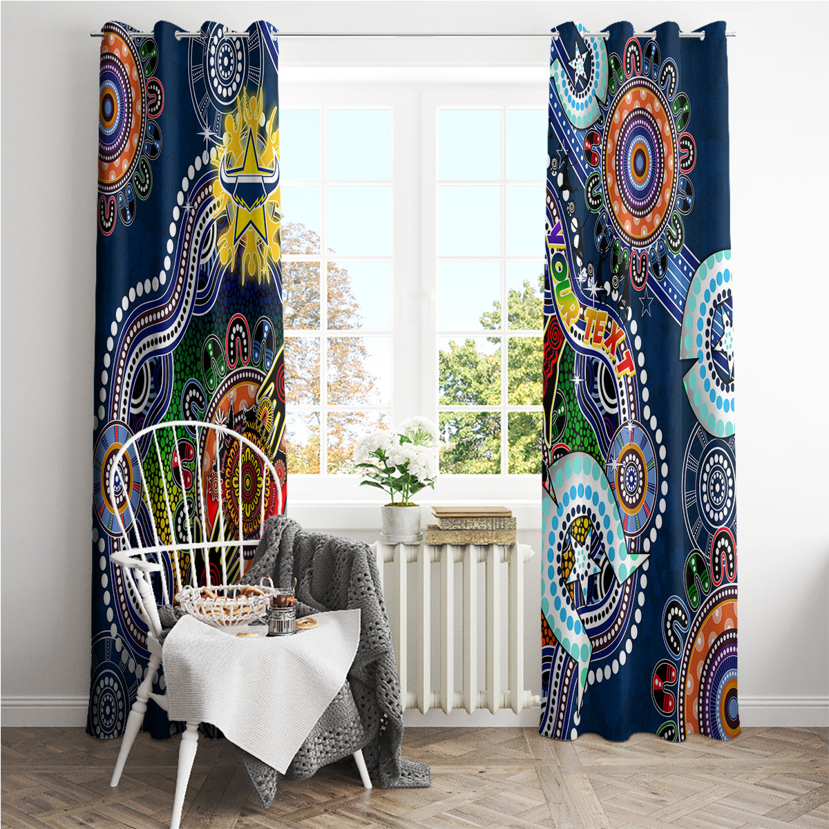 Personalised Cowboys NAIDOC Week 2024 Window Curtain Australia Aboriginal Dot Painting
