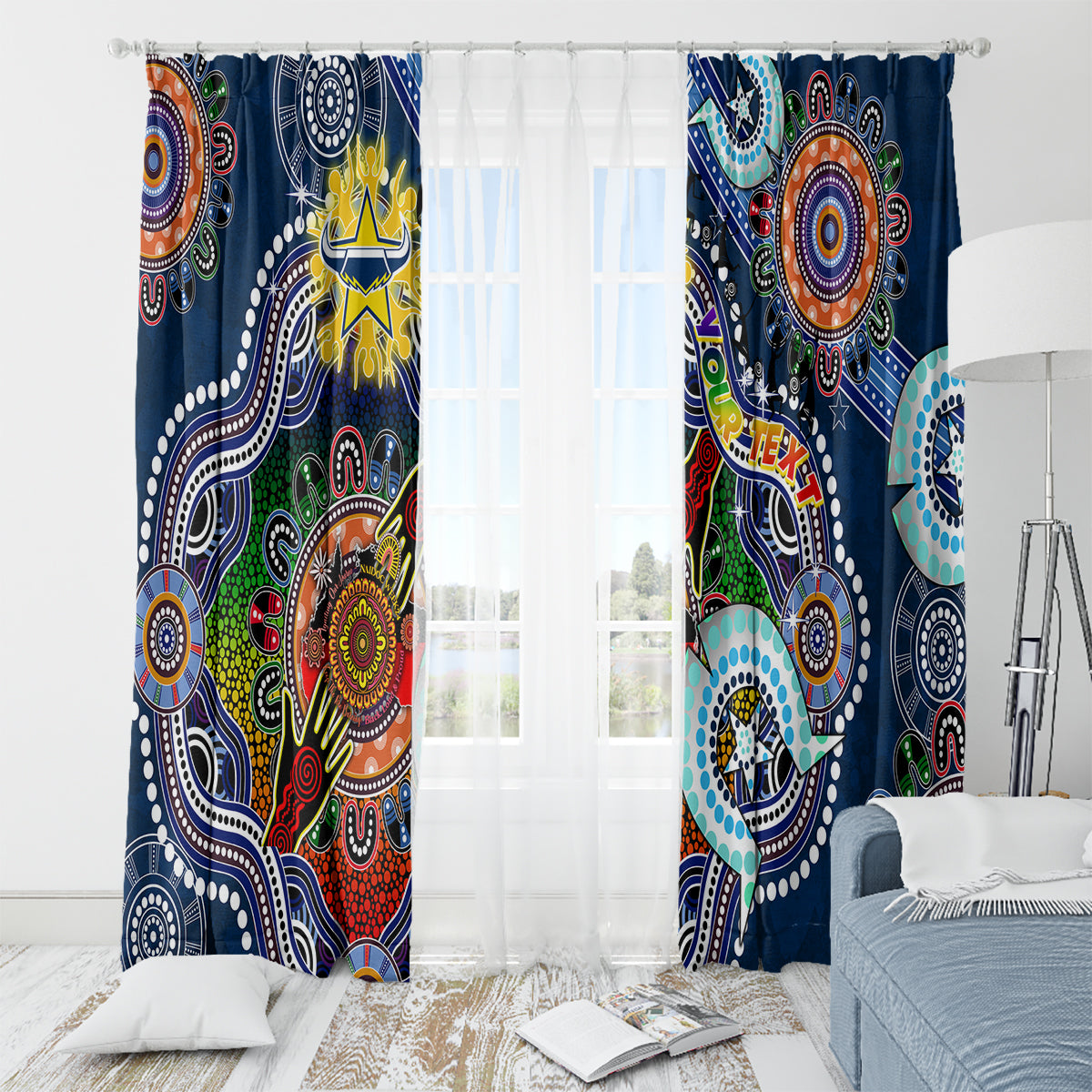 Personalised Cowboys NAIDOC Week 2024 Window Curtain Australia Aboriginal Dot Painting