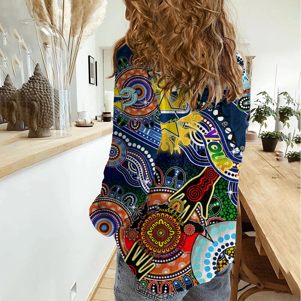Personalised Cowboys NAIDOC Week 2024 Women Casual Shirt Australia Aboriginal Dot Painting