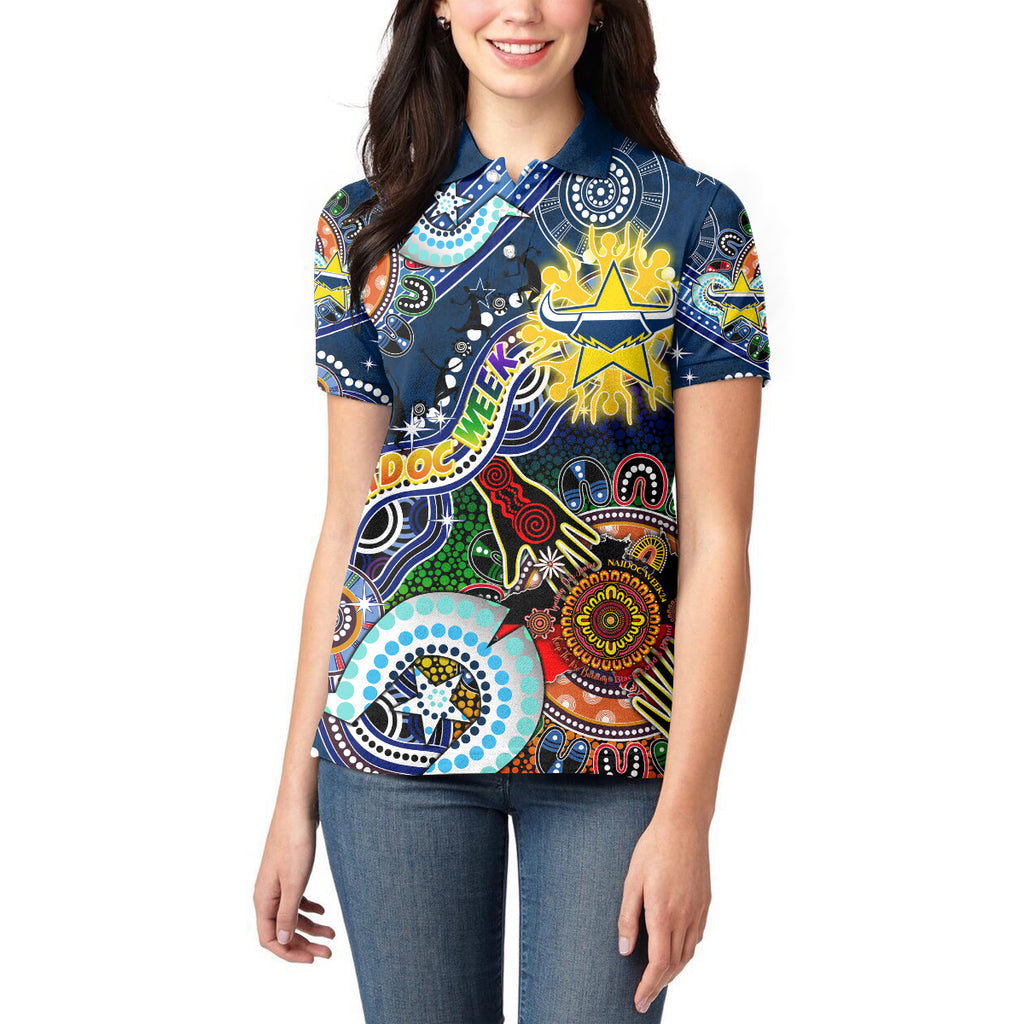 Personalised Cowboys NAIDOC Week 2024 Women Polo Shirt Australia Aboriginal Dot Painting