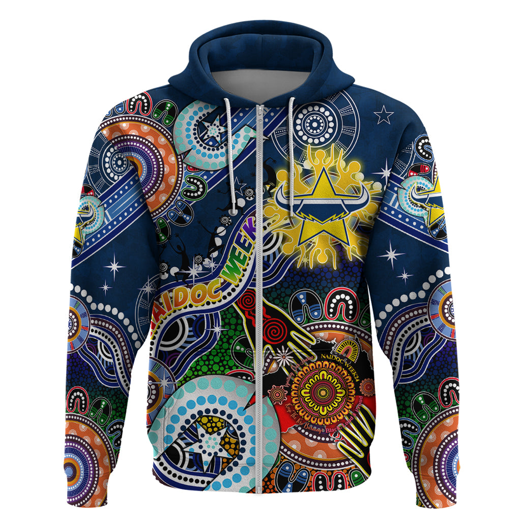 Personalised Cowboys NAIDOC Week 2024 Zip Hoodie Australia Aboriginal Dot Painting