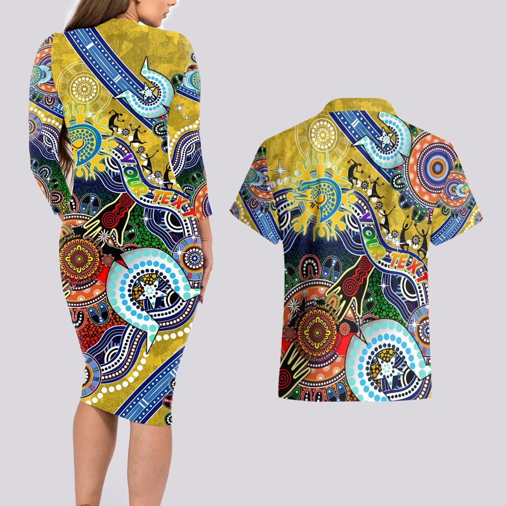 Personalised Eels NAIDOC Week 2024 Couples Matching Long Sleeve Bodycon Dress and Hawaiian Shirt Australia Aboriginal Dot Painting