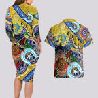 Personalised Eels NAIDOC Week 2024 Couples Matching Long Sleeve Bodycon Dress and Hawaiian Shirt Australia Aboriginal Dot Painting