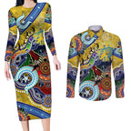 Personalised Eels NAIDOC Week 2024 Couples Matching Long Sleeve Bodycon Dress and Long Sleeve Button Shirt Australia Aboriginal Dot Painting