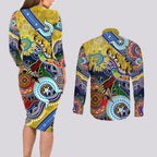 Personalised Eels NAIDOC Week 2024 Couples Matching Long Sleeve Bodycon Dress and Long Sleeve Button Shirt Australia Aboriginal Dot Painting