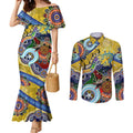 Personalised Eels NAIDOC Week 2024 Couples Matching Mermaid Dress and Long Sleeve Button Shirt Australia Aboriginal Dot Painting
