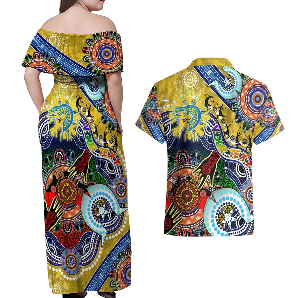 Personalised Eels NAIDOC Week 2024 Couples Matching Off Shoulder Maxi Dress and Hawaiian Shirt Australia Aboriginal Dot Painting