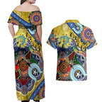 Personalised Eels NAIDOC Week 2024 Couples Matching Off Shoulder Maxi Dress and Hawaiian Shirt Australia Aboriginal Dot Painting