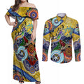 Personalised Eels NAIDOC Week 2024 Couples Matching Off Shoulder Maxi Dress and Long Sleeve Button Shirt Australia Aboriginal Dot Painting