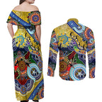 Personalised Eels NAIDOC Week 2024 Couples Matching Off Shoulder Maxi Dress and Long Sleeve Button Shirt Australia Aboriginal Dot Painting