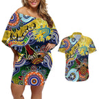 Personalised Eels NAIDOC Week 2024 Couples Matching Off Shoulder Short Dress and Hawaiian Shirt Australia Aboriginal Dot Painting